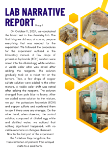 Lab Narrative Report: Biuret Test Experiment
