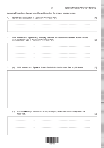 Algonquin Provincial Park Ecology Exam Questions