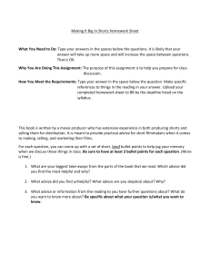 Making It Big In Shorts Homework Sheet