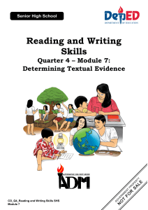 Senior High School Reading and Writing Skills Module 7: Determining Textual Evidence