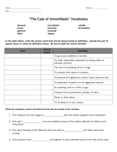 The Cask of Amontillado Vocabulary Worksheet