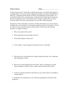 Science Literacy Assignment Sheet
