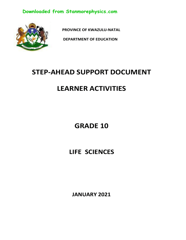 Grade 10 Life Sciences Learner Activities Workbook