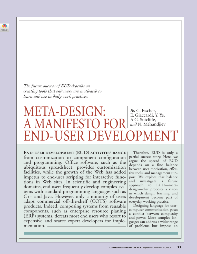 Meta Design Engineering Meta-Design: A Manifesto for End-User Development
