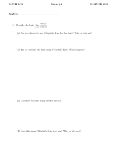 MATH 1420 Exam #3 Summer 2025: Limits, Integrals, Sequences