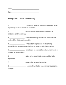 Biology Unit 1 Lesson 1 Vocabulary Worksheet