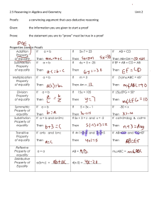 Reasoning in Algebra and Geometry: Properties of Equality