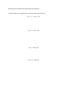 Math 1426 Final Exam Review: Calculus Problems