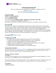 NYU Entrepreneurship Course Syllabus TCHT1-UC 1050