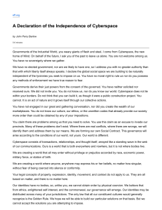 A Declaration of the Independence of Cyberspace