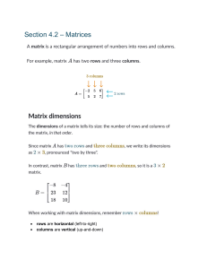 Section 4.2: Matrices - Rows, Columns, Dimensions