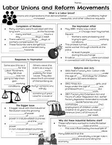 Labor Unions and Reform Movements Worksheet
