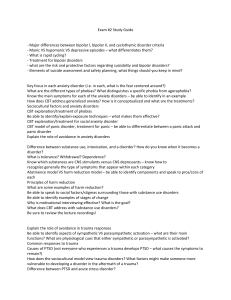 Exam 2 Study Guide: Bipolar, Anxiety, Substance Use, Trauma