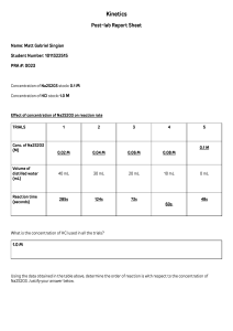 Kinetics Post-Lab Report: Reaction Rate & Activation Energy