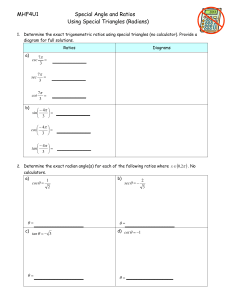 Special Angle Trig Ratios Worksheet (Radians)