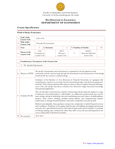 Financial Econometrics Course Specification - University of Sri Jayewardenepura