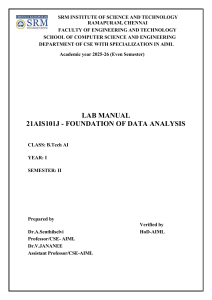 SRM Lab Manual: Foundation of Data Analysis (21AIS101J)