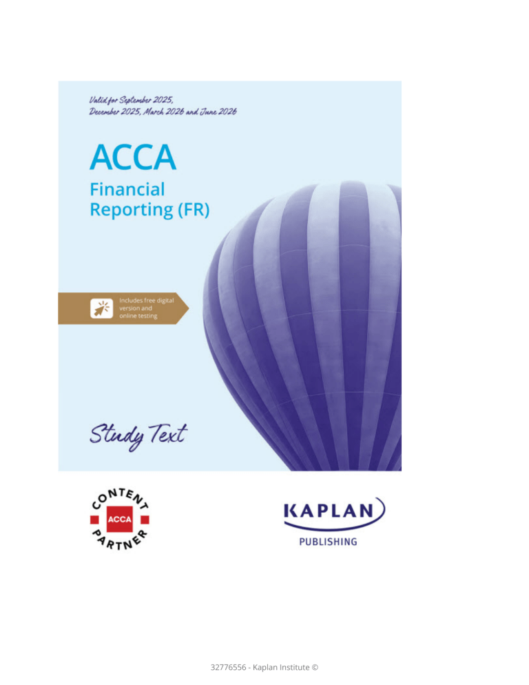 ACCA Financial Reporting (FR) Study Text 2025-2026