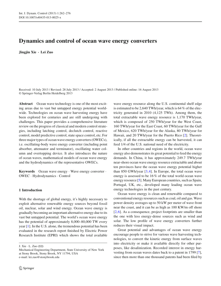 Dynamics and Control of Ocean Wave Energy Converters