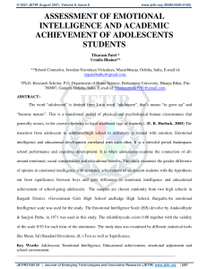 Assessment of Emotional Intelligence and Academic Achievement in Adolescents