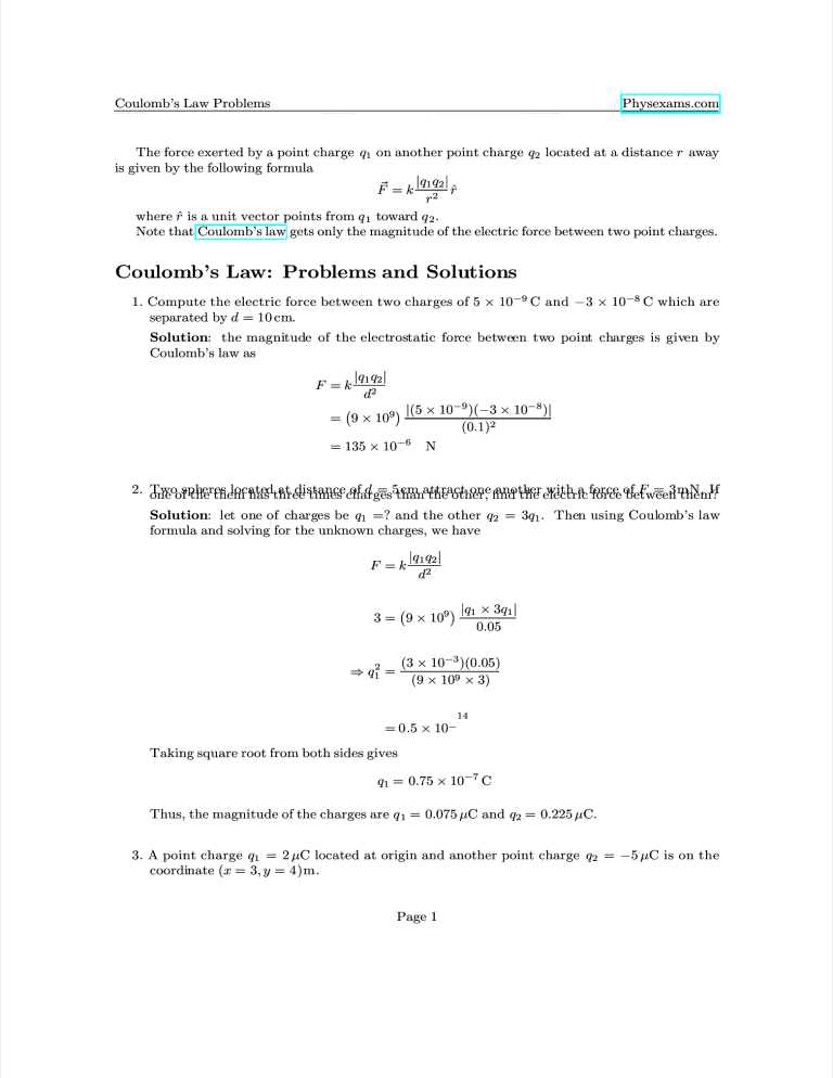 Coulomb's Law Problems and Solutions