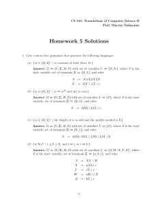 CS 341 Homework 5 Solutions: Context-Free Grammars