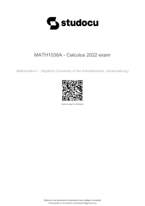 Examen de Calcul MATH1036A 2022 - Universit&eacute; du Witwatersrand