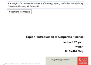Introduction to Corporate Finance Lecture Notes