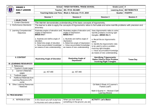 Grade 9 Math Lesson Log: Angles of Elevation & Depression