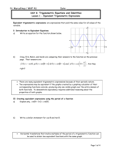 MHF 4U Lesson 1: Equivalent Trigonometric Expressions