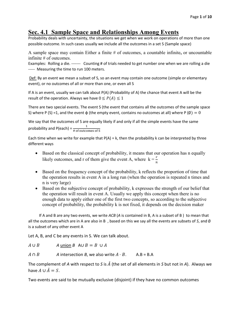 Sample Space and Probability Relationships in Statistics