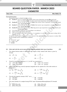 March 2023 Chemistry Board Exam Paper