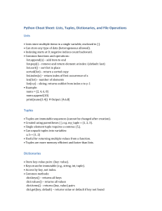 Python Cheat Sheet: Lists, Tuples, Dictionaries, File Ops