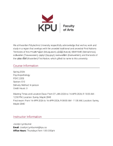KPU Psychopathology Syllabus PSYC 2350 Spring 2026