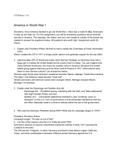 US History 11A: America in World War I Assignment