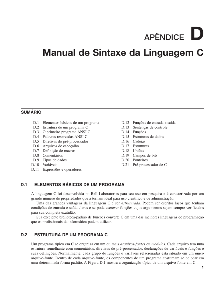 Manual de Sintaxe da Linguagem C
