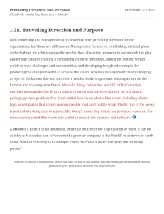 Leadership: Providing Direction and Purpose