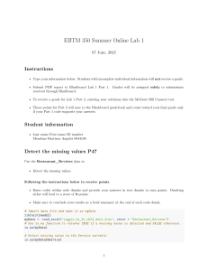 EBTM 350 Lab 1: Detect Missing Values in Restaurant Reviews