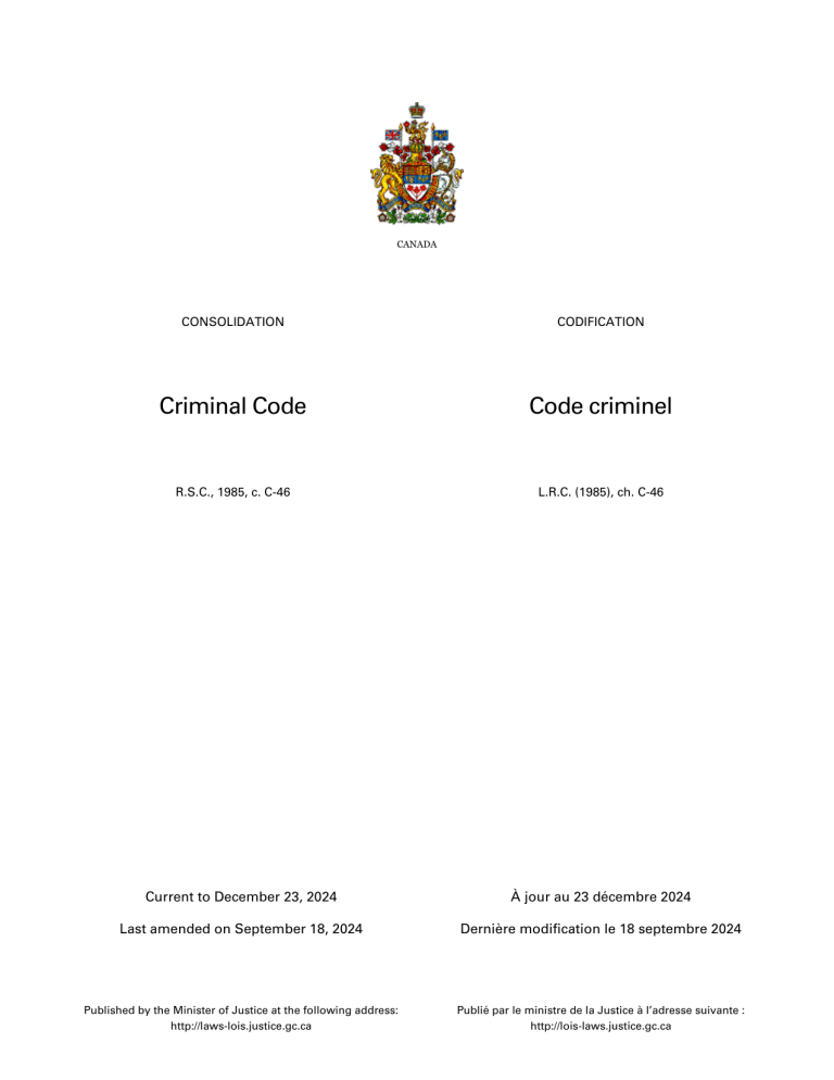 Code criminel du Canada 2024 Consolidation