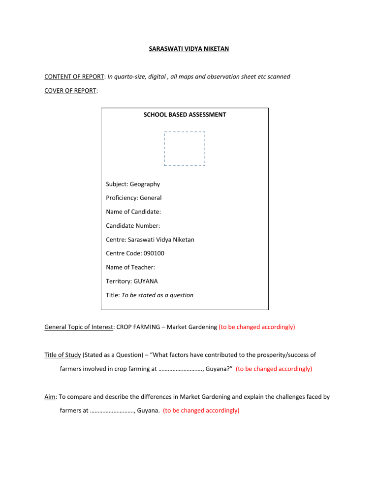 CXC CSEC Geography SBA Template: Crop Farming Market Gardening