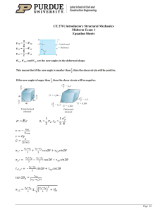 Purdue CE 270 Midterm 1 Equation Sheet - Structural Mechanics