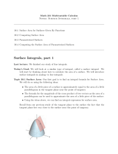 Math 231 Multivariable Calculus Notes: Surface Integrals Part 1