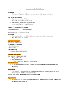 Personality & Individual Differences: Big 5, HEXACO, & MBTI