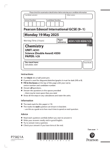 Pearson Edexcel IGCSE Chemistry Paper 1CR 2025