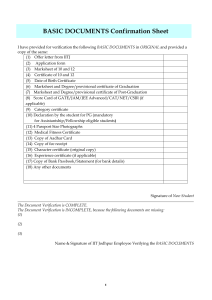 IIT Jodhpur Basic Documents Confirmation Sheet