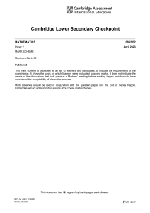 Cambridge Lower Secondary Checkpoint Maths Paper 2 Mark Scheme April 2023