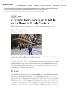 JPMorgan Forms New Team for Private Markets Boom