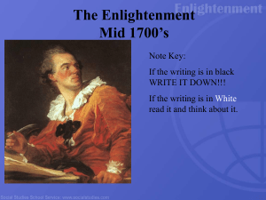 The Enlightenment Mid 1700s: Key Thinkers & Principles