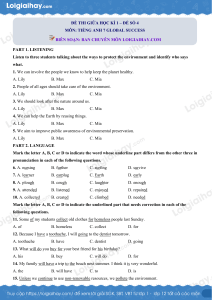 Midterm Exam 1 - English 7 Global Success - Question 4
