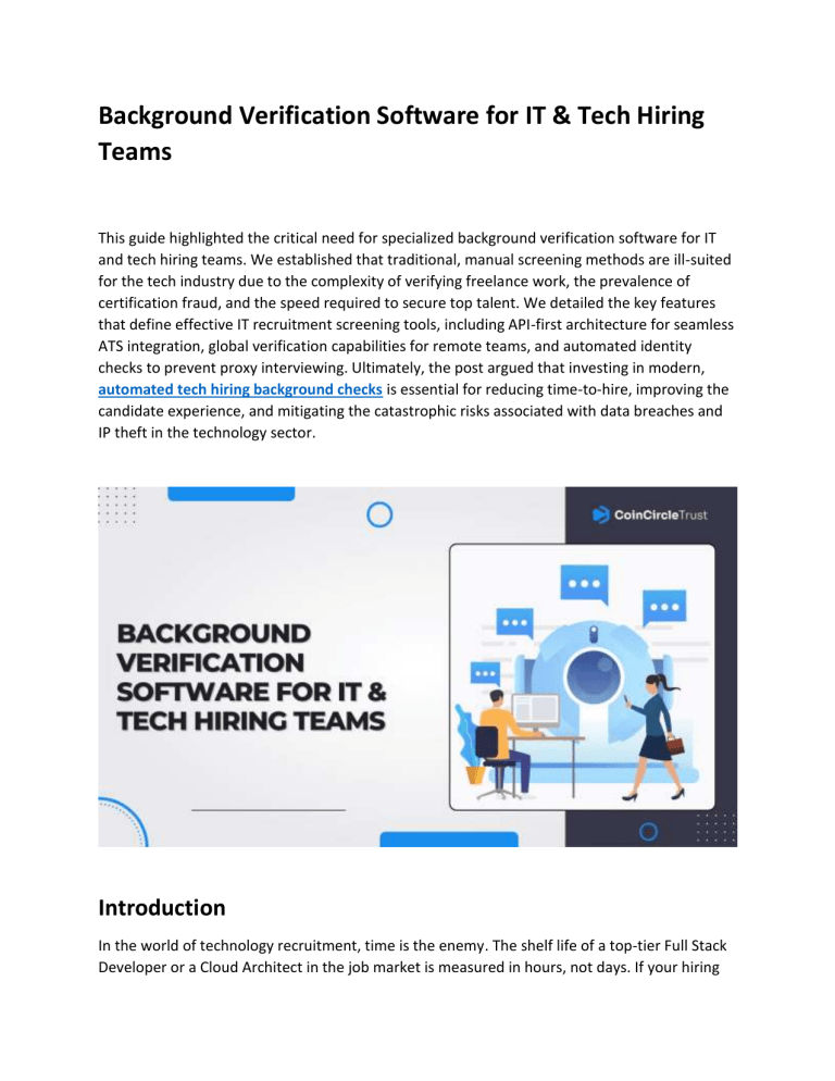 Background Verification Software for IT & Tech Hiring Teams